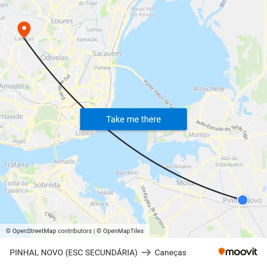 PINHAL NOVO (ESC SECUNDÁRIA) to Caneças map