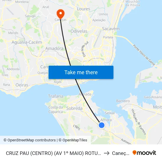 CRUZ PAU (CENTRO) (AV 1º MAIO) ROTUNDA to Caneças map