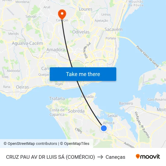 CRUZ PAU AV DR LUIS SÁ (COMÉRCIO) to Caneças map