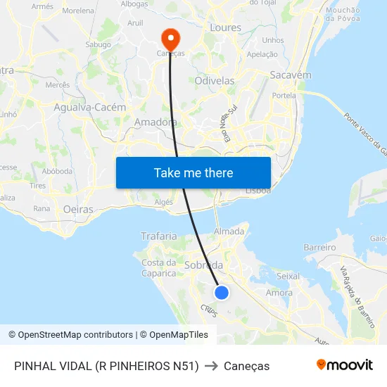 PINHAL VIDAL (R PINHEIROS N51) to Caneças map