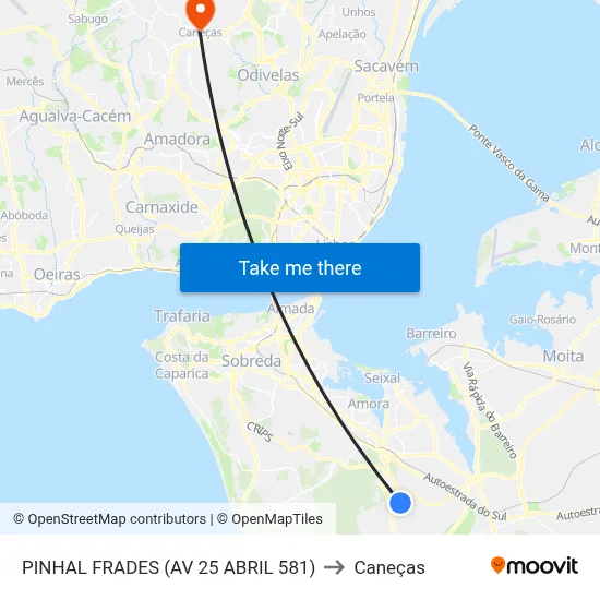 PINHAL FRADES (AV 25 ABRIL 581) to Caneças map