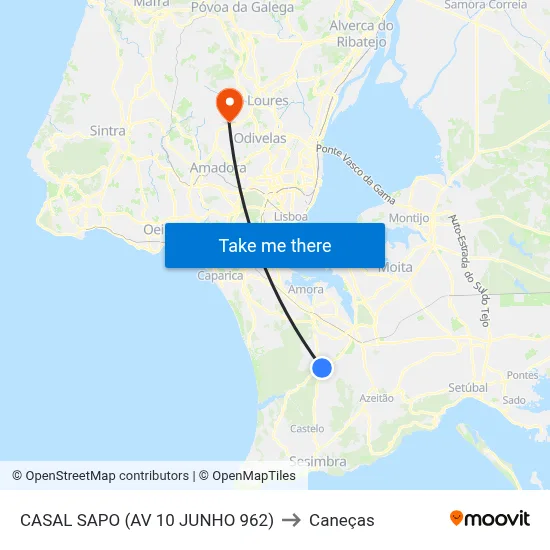 CASAL SAPO (AV 10 JUNHO 962) to Caneças map
