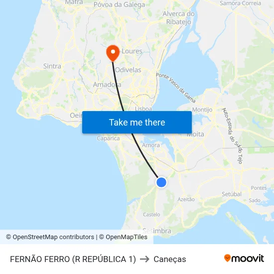FERNÃO FERRO (R REPÚBLICA 1) to Caneças map