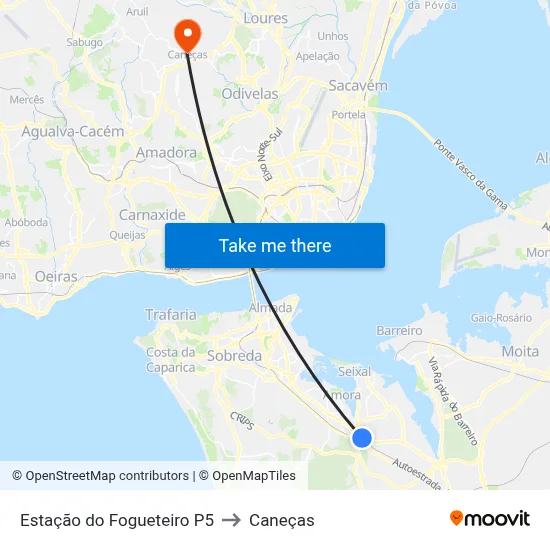 Estação do Fogueteiro P5 to Caneças map