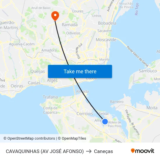 CAVAQUINHAS (AV JOSÉ AFONSO) to Caneças map