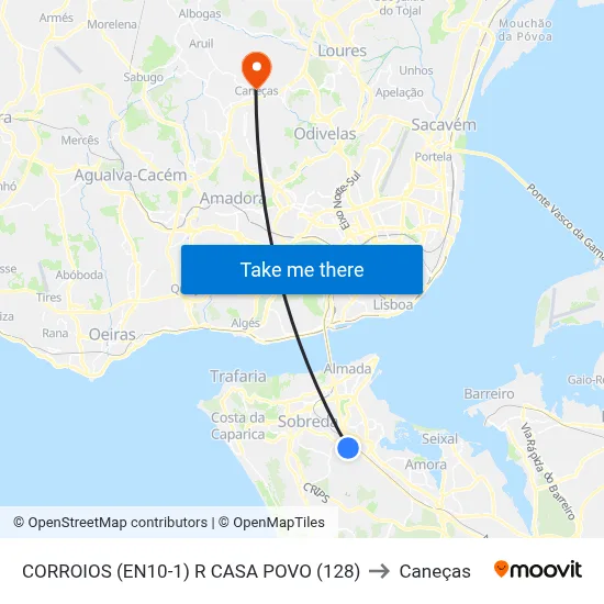 CORROIOS (EN10-1) R CASA POVO (128) to Caneças map