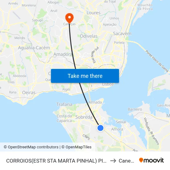 CORROIOS(ESTR STA MARTA PINHAL) PISCINAS to Caneças map