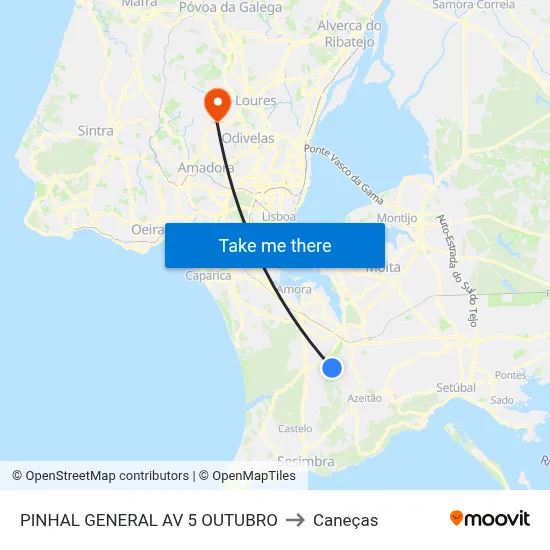 PINHAL GENERAL AV 5 OUTUBRO to Caneças map
