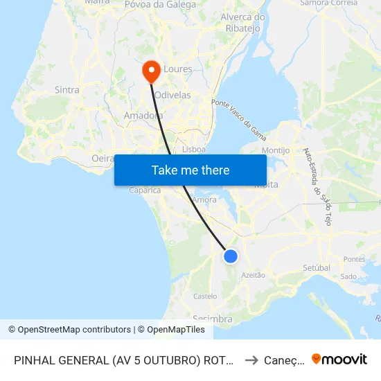 PINHAL GENERAL (AV 5 OUTUBRO) ROTUNDA to Caneças map