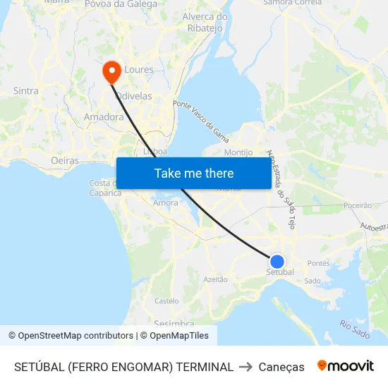 SETÚBAL (FERRO ENGOMAR) TERMINAL to Caneças map