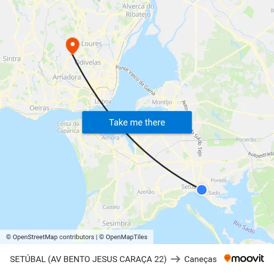 SETÚBAL (AV BENTO JESUS CARAÇA 22) to Caneças map