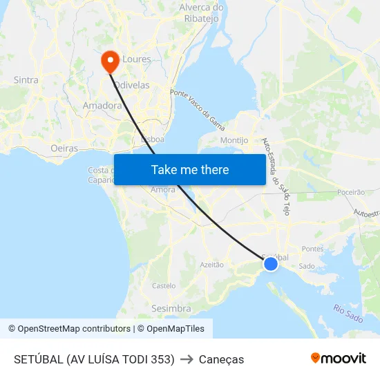 SETÚBAL (AV LUÍSA TODI 353) to Caneças map