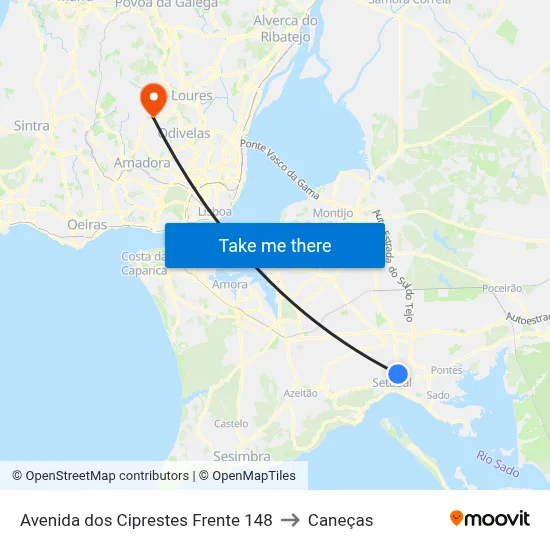 Avenida dos Ciprestes Frente 148 to Caneças map