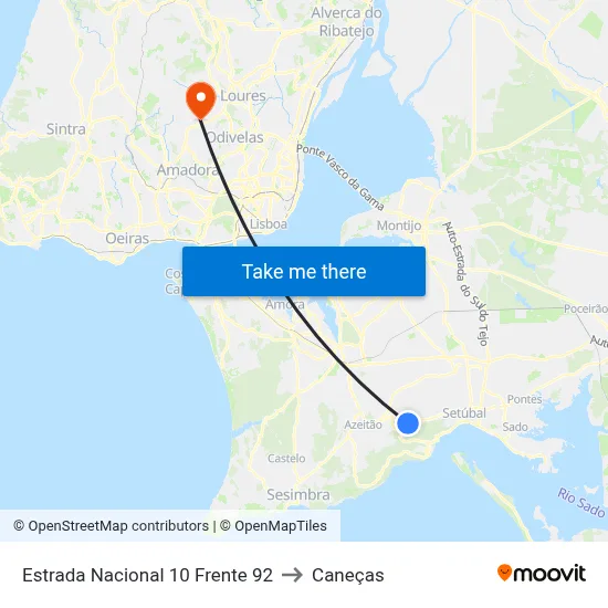 Estrada Nacional 10 Frente 92 to Caneças map