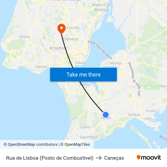 Rua de Lisboa (Posto de Combustivel) to Caneças map