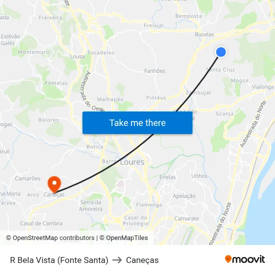 R Bela Vista (Fonte Santa) to Caneças map