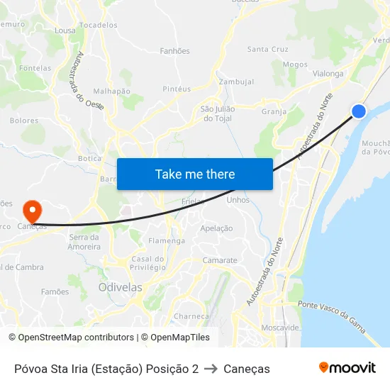 Póvoa Sta Iria (Estação) Posição 2 to Caneças map