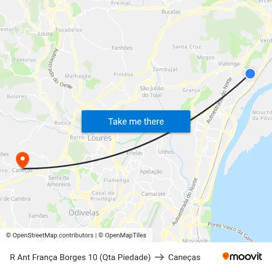 R Ant França Borges 10 (Qta Piedade) to Caneças map