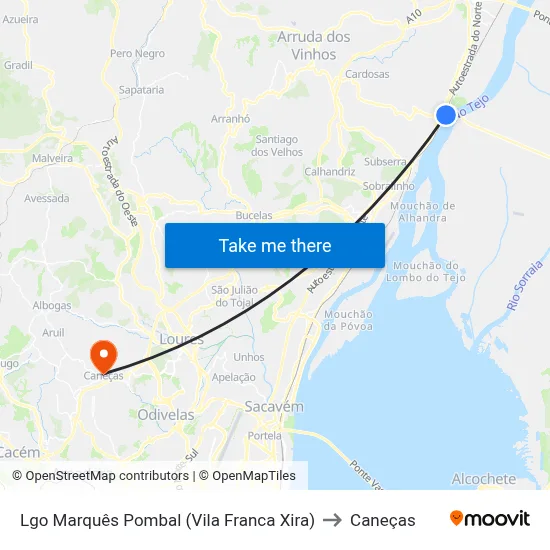 Lgo Marquês Pombal (Vila Franca Xira) to Caneças map