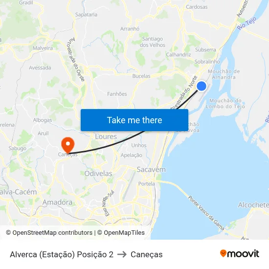 Alverca (Estação) Posição 2 to Caneças map