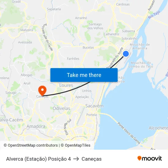 Alverca (Estação) Posição 4 to Caneças map