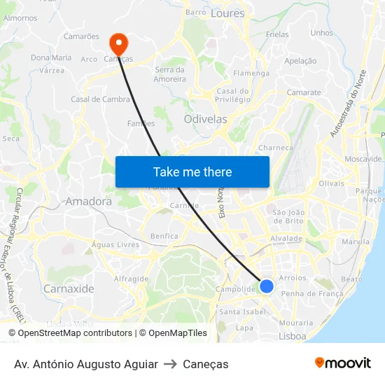 Av. António Augusto Aguiar to Caneças map