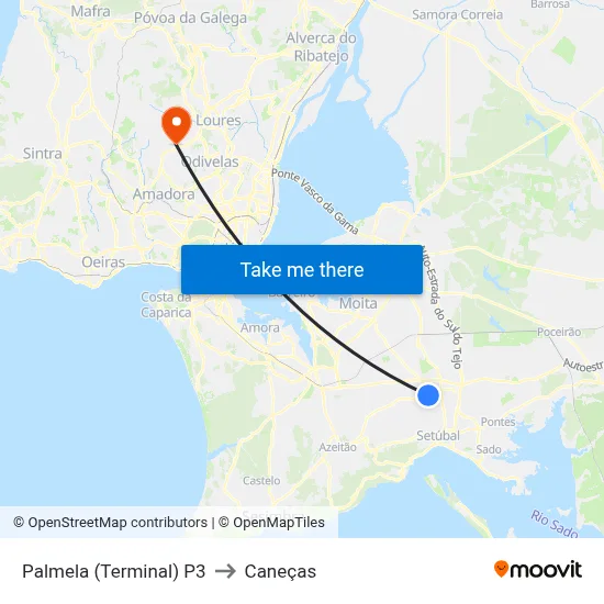 Palmela (Terminal) P3 to Caneças map