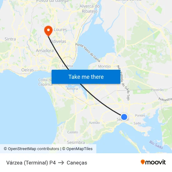 Várzea (Terminal) P4 to Caneças map