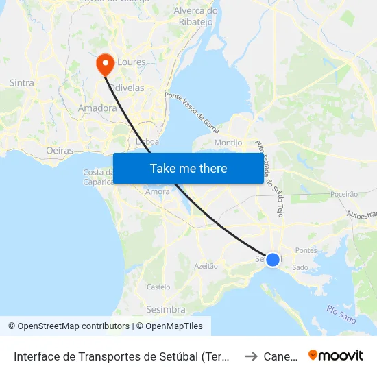 Interface de Transportes de Setúbal (Terminal) P8 to Caneças map