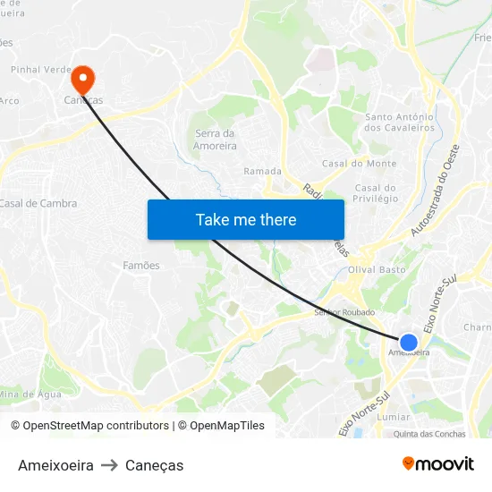 Ameixoeira to Caneças map