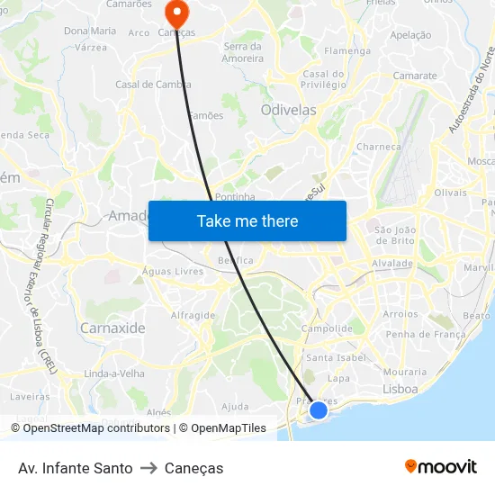 Av. Infante Santo to Caneças map