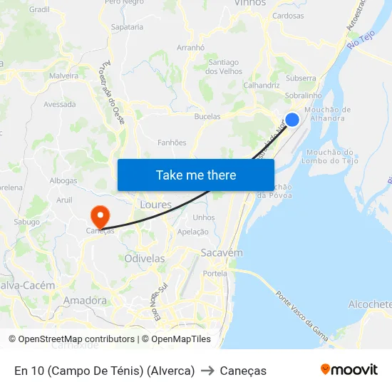 En 10 (Campo De Ténis) (Alverca) to Caneças map