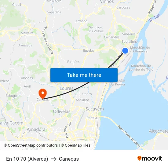 En 10 70 (Alverca) to Caneças map