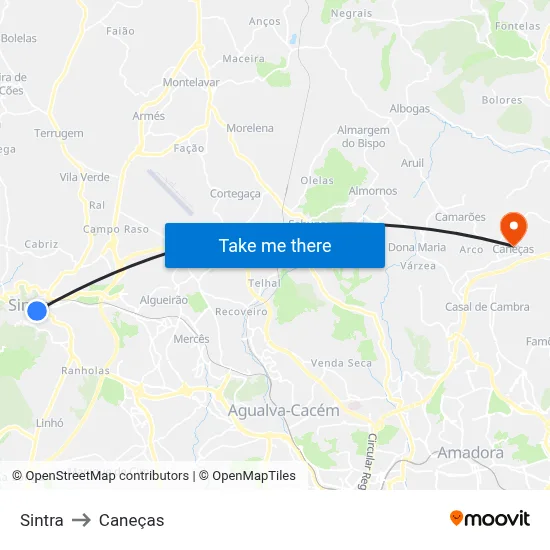 Sintra to Caneças map