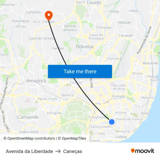 Avenida da Liberdade to Caneças map