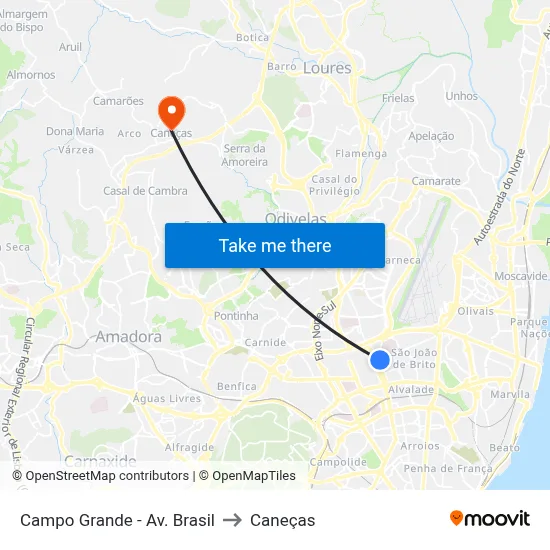 Campo Grande - Av. Brasil to Caneças map