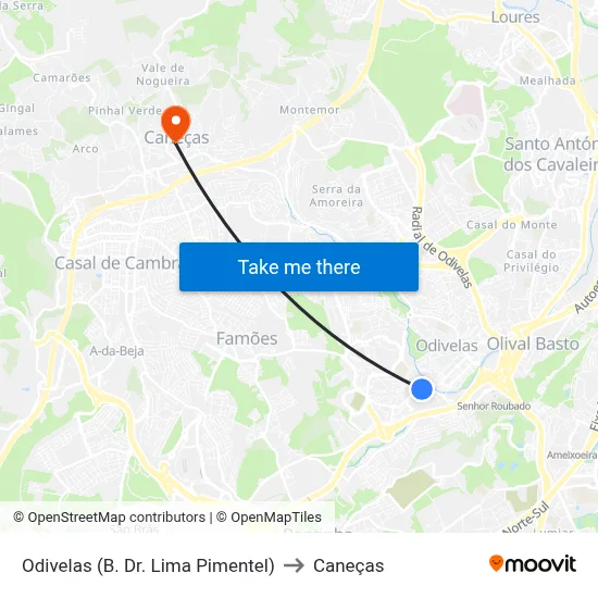 Odivelas (B. Dr. Lima Pimentel) to Caneças map