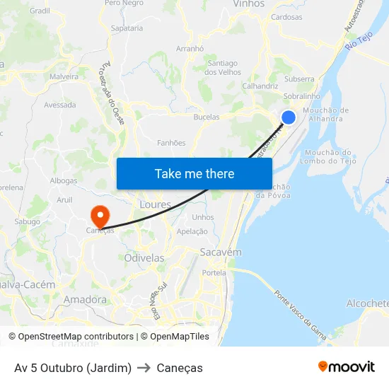 Av 5 Outubro (Jardim) to Caneças map