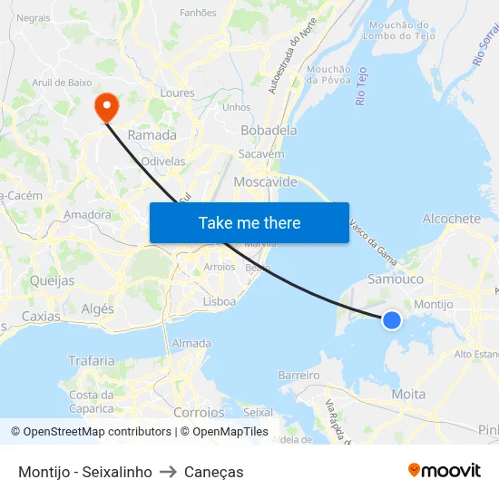 Montijo - Seixalinho to Caneças map