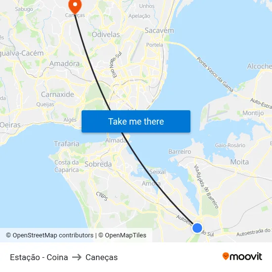 Estação - Coina to Caneças map