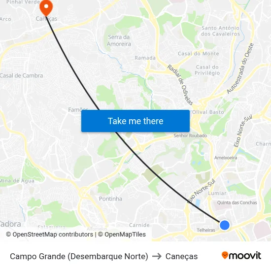 Campo Grande (Desembarque Norte) to Caneças map