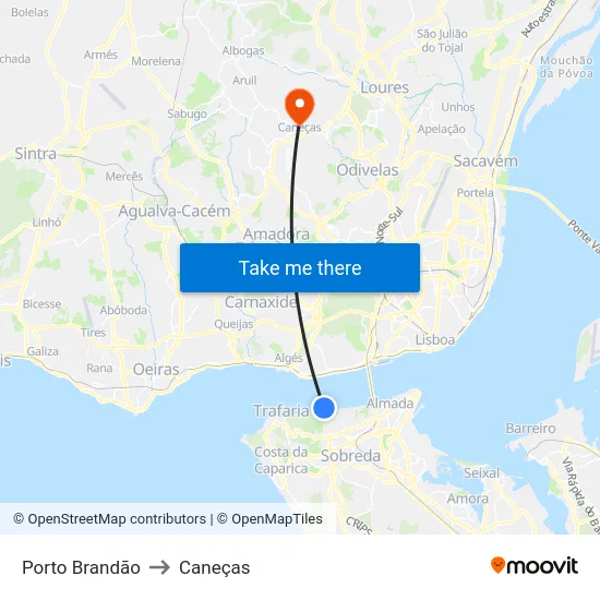 Porto Brandão to Caneças map