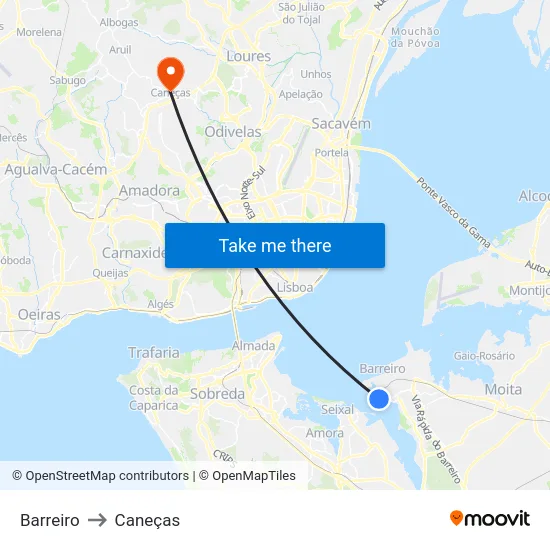 Barreiro to Caneças map