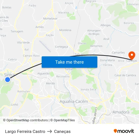 Largo Ferreira Castro to Caneças map
