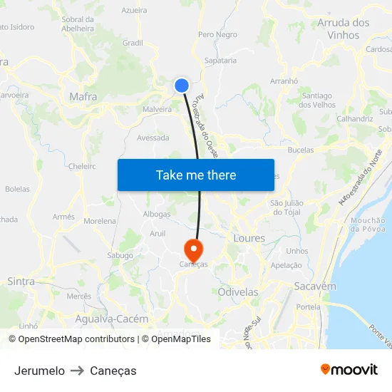 Jerumelo to Caneças map