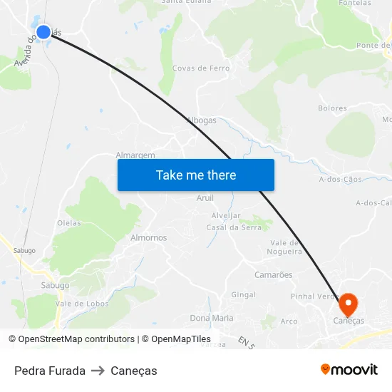 Pedra Furada to Caneças map