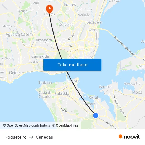 Fogueteiro to Caneças map