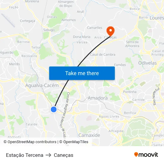 Estação Tercena to Caneças map