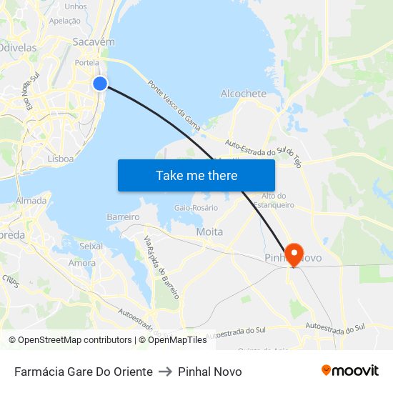 Farmácia Gare Do Oriente to Pinhal Novo map