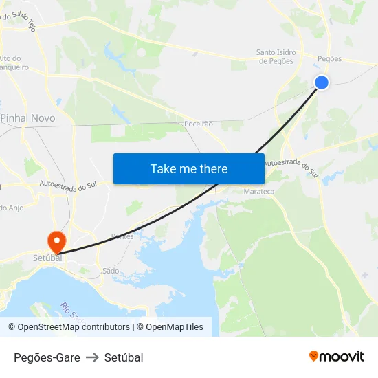 Pegões-Gare to Setúbal map